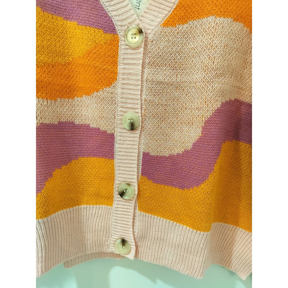 No Comment NYLA Cardigan Sweater L Pink Orange Colorblock Cropped NWT - Picture 2 of 9